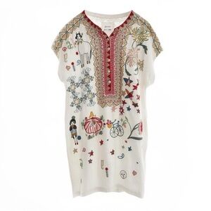 Johnny Was White Embroidered Girls' Dress with Multicolor Motifs